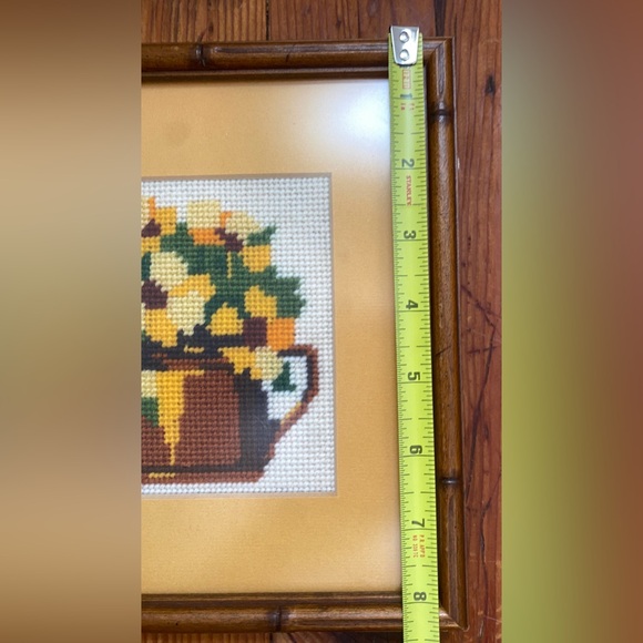 Vintage Finished Needlework Framed Matted w/ Glass Golden Bouquet Flowers 8” - Picture 5 of 7